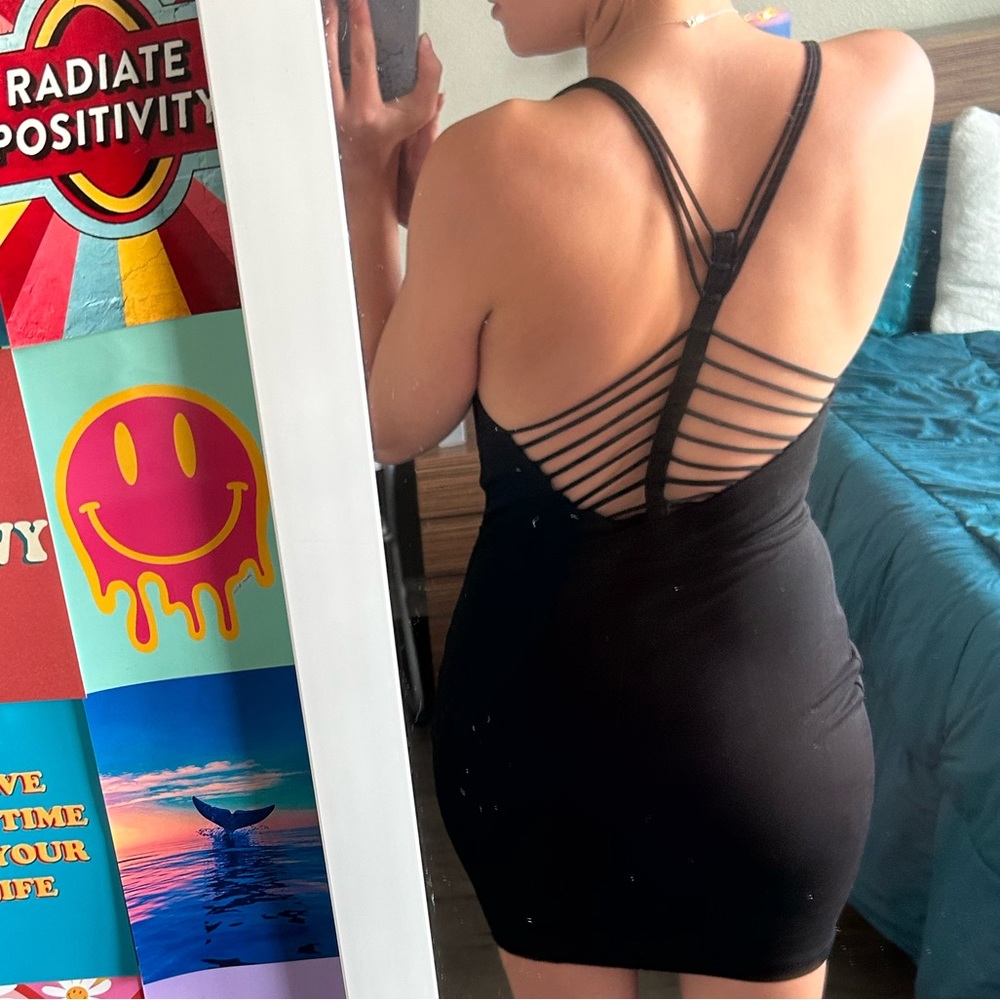 Black Strappy back tight mini dress